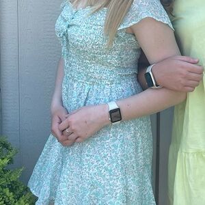 Blue Green Casual Sundress with Flutter Cap Sleeves
